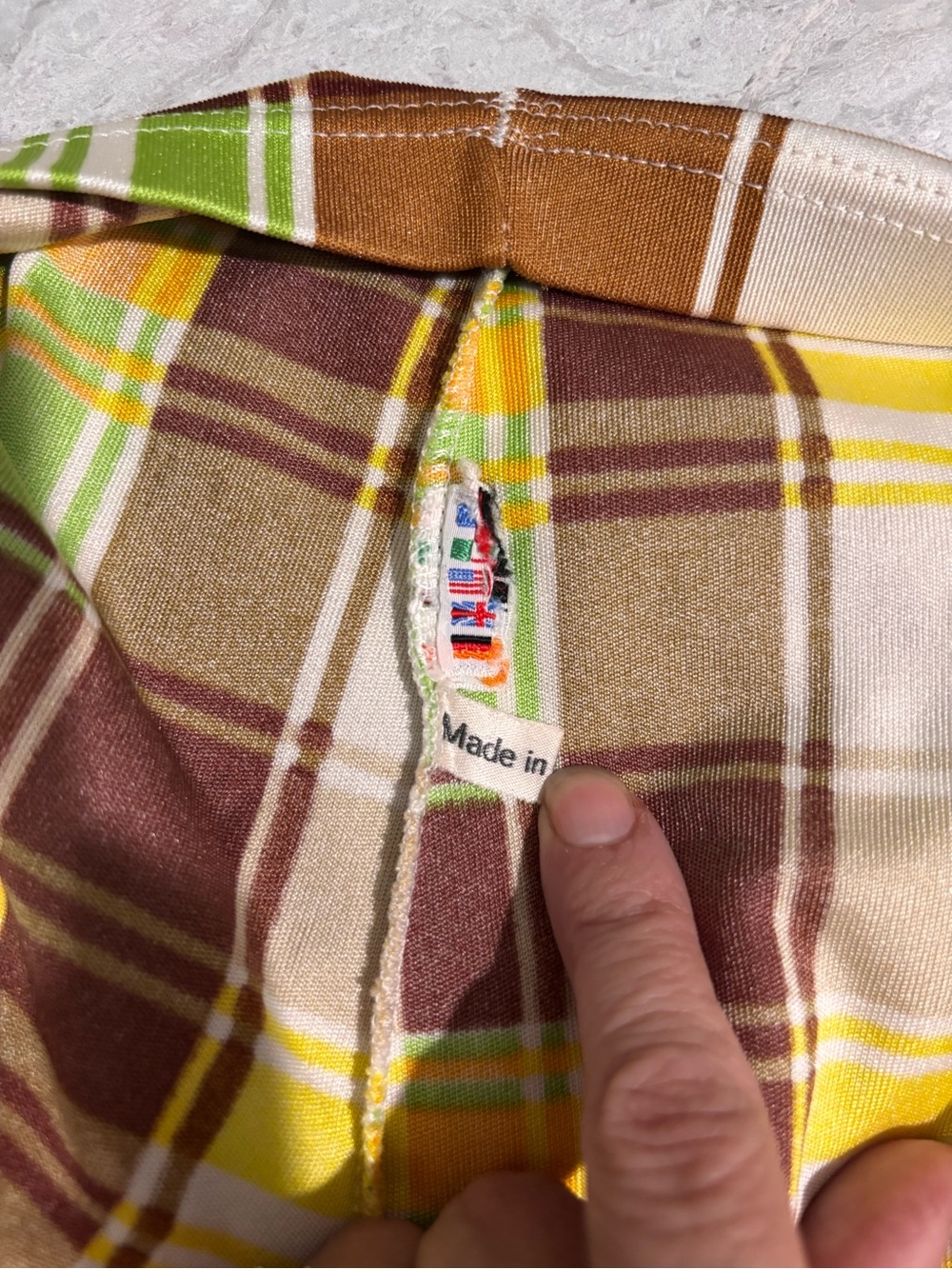 Vintage made in France 70’s Plaid Wide-Leg Pants in Brown, Yellow, Cream & Green - Picture 8 of 9